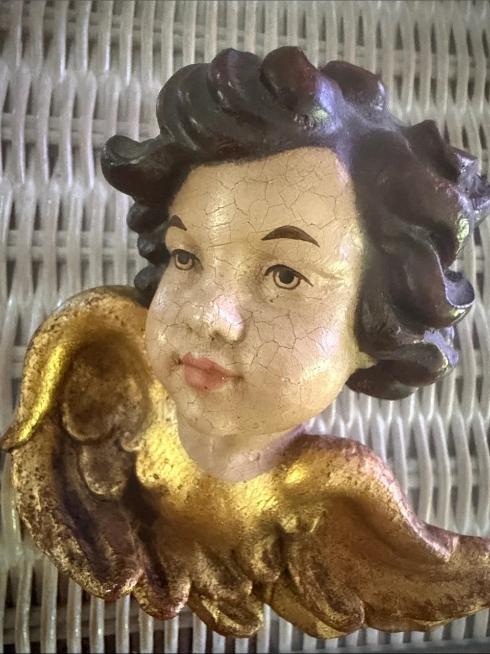 Hand-Painted antique wooden Gold and Brown Cherub hand painted Wall Decor Pair